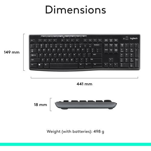 Logitech MK270 Wireless Keyboard and Mouse Combo for Windows, 2.4 GHz, 8 Multimedia Keys, PC, Laptop, Wireless Keyboard Compact Mouse Combo - Black