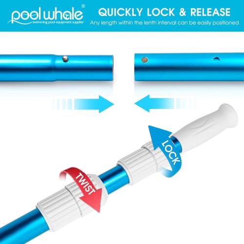 Premium 15 Foot Telescopic Swimming Pool Pole, Adjustable 3 Piece Extendable Pool Cleaning Pole, Blue Anodized Aluminum - for Skimmer Nets, Vacuum Heads and Brushes