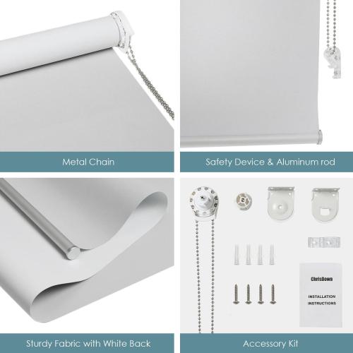 ChrisDowa 100% Blackout Roller Shade, Window Blind with Thermal Insulated, UV Protection Fabric. Total Blackout Roller Blind for Office and Home. Easy to Install.Lightgrey,31 W x 72 H
