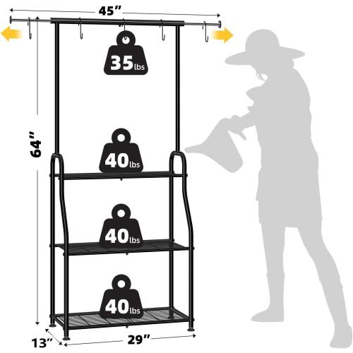 Simple Trending Plant Stand Indoor Outdoor, Heavy Duty Metal 3 Tiered Hanging Plant Shelf for Multiple Flower Planter Holder Tall Large Rack for Living Room Garden Balcony, Black