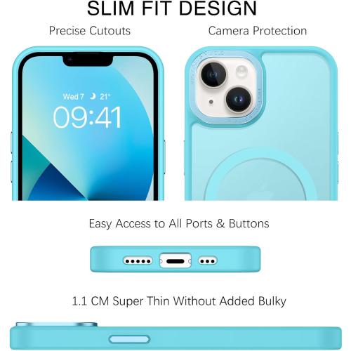 BENTOBEN Magnetic for iPhone 13 Case & iPhone 14 Case [Compatible with Magsafe] Translucent Matte Phone Case iPhone 13/14 Slim Shockproof Women Men Protective Cover for iPhone 13/14 6.1, Lake Blue