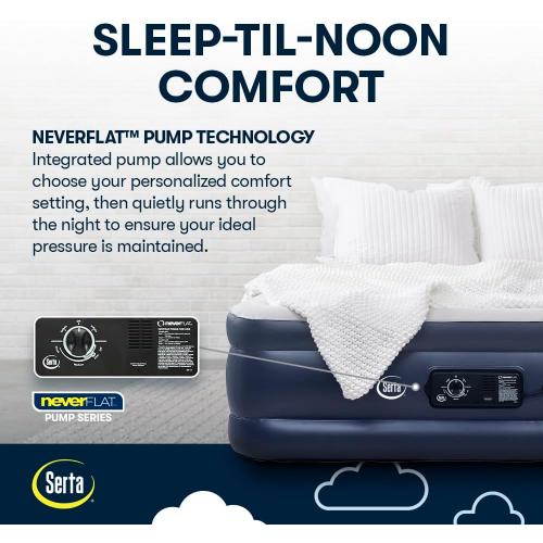 Serta Raised Air Mattress with Never Flat Pump | Luxury Inflatable Mattress with Built in Air Pump to Ensure a Good Night’s Rest | Heavy Duty Blow Up Mattress with Self Inflating Pump