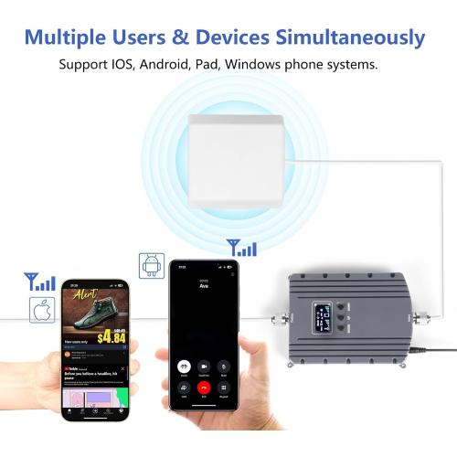 Cell Phone Booster for Home & Office,Up to 5500Sq Ft,Cell Phone Signal Booster for Band 2/25 / 4/66 / 5/12 / 17/13 with All U.S. Carriers,Boosts 5G 4G LTE, FCC Approved Cell Booster