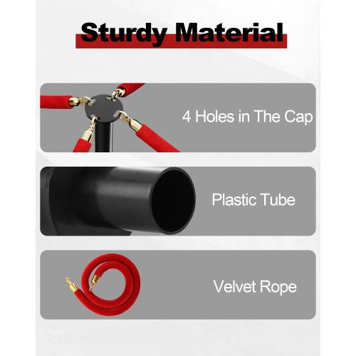 RoadHero Plastic Stanchion Post, Red Carpet Ropes and Poles with Weighted Base, Velvet Rope Barrier for Crowd Control, Party and Movie Theater, 2 PCS