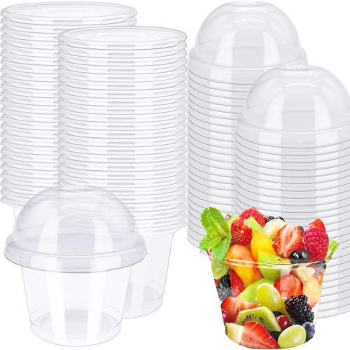 50 Pcs 8oz Clear Plastic Cup with Dome Hole Lids,Disposable Dessert Cups,Take away Food Containers Bowls for Ice Cream,Salad,Parfait,Fruit,Drink