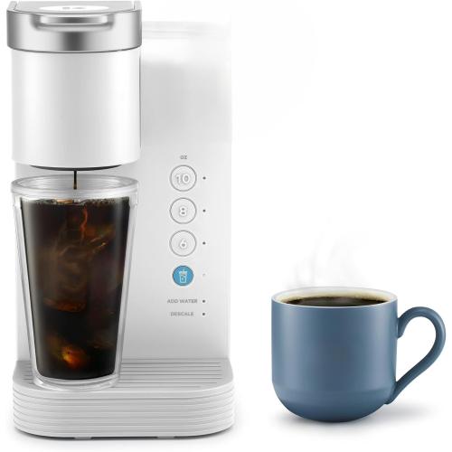 K-Express Essentials Iced and Hot Single Serve Coffee Maker, Brew Over Ice Button, 36oz Reservoir, KCup Pod Compatible, Auto Off (White) NEEDS CLEANING