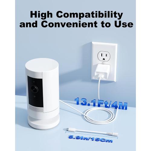 WUKUR 2 Pack Power Adapter Compatible with Ring Stick Up Cam Battery/Plug-in 3rd Gen/2nd Gen & for Ring Pan Tilt Stick Up Camera, Indoor/Outdoor Charger Weatherproof Power Cord, 4M/13.1Ft Long