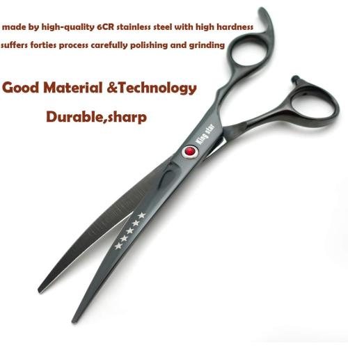 7.0in Titanium Professional dog Grooming Scissors set,Straight & Thinning & Curved scissors 4pcs set for Dog grooming (Bright black)