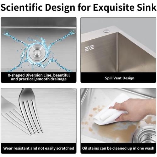 30 inch Kitchen Sink Drop in Stainless Steel Top Mount Sink with Brushed Finish, Single Bowl Workstation Sink with Basket Strainer and Kitchen Sink Caddy Organizer 29.5D x17.7W x 8.3H