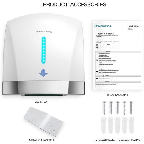 modunful Hand Dryers for Bathrooms Commercial, Electric Hand Dryer Touchless, Extra Quiet Low Noise(40db), Wall Mounted Type(1600W) (White)