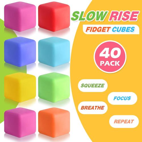 36 Pack Slow Rising Stress Cube Fidget Toys, Squishy Balls Sensory Fidget Toys for Kids Adults, Square Shape Fidgets for Classroom, Party Favors Pull Stretch Squishy Toy Classroom Prize Box Toys