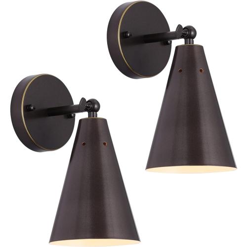 Oil Rubbed Bronze Farmhouse Wall Sconces Set of Two, Rustic Adjustable Interior Sconce Light Fixture Hardwired with Metal Shade,Indoor Industrial Lamp for Hallway,Bedroom,Living Room