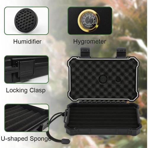 Bald Eagle Cigar Humidor Box, Travel Humidor with Humidifier Hygrometer, Portable Case for 5 Cigars, Waterproof | Crushproof | Airtight