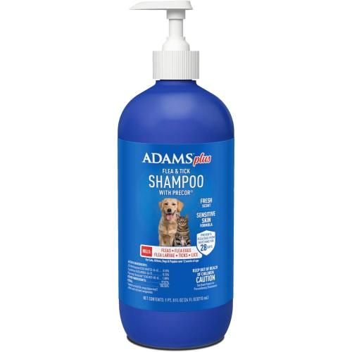ADAMS Plus Flea & Tick Shampoo with Precor IGR for Cats, Kittens, Dogs & Puppies Over 12 Weeks of Age, Sensitive Skin Flea Treatment, Kills Adult Fleas, Flea Eggs, Ticks, and Lice, 24 Ounces