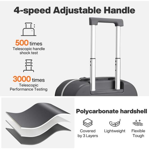 Grey mixi 20 Inch Carry On Luggage 22x14x9 Airline Approved PC Hard Shell Suitcase Top Opening Aluminum Frame Travel Suitcases with Wheels, Rock Gray