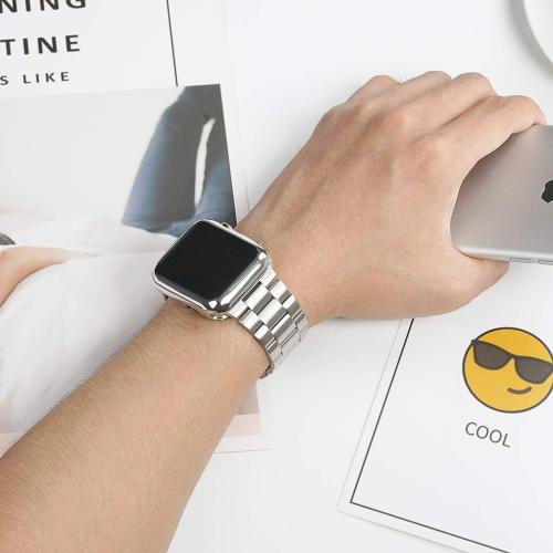 iiteeology Compatible with Apple Watch Bands 44mm Series 6 5 4 Se, Upgraded Stainless Steel Band with iWatch Screen Protector Case for Men Women Silver/Silver