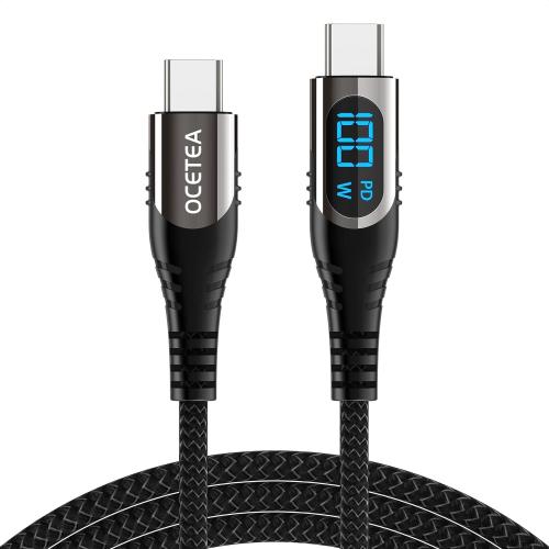 Long USB C to USB C Cable 3M, 100W PD Fast Charging Cable Type C Nylon Braided Cable with LED Display for iPhone 15/15 Pro/15 Plus/15 Pro Max, MacBook, iPad, Galaxy S23 S22, Pixel