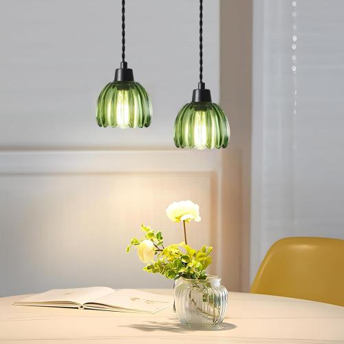 Glass Green Tulip Lamp Shades Set of 2 Small Flower Art Blown Lampshades,1.58lb,1.65 Top x 5.5 Diameter x 3.9 Height,Replacement Mini Lamp Shade for Floor Lamp Table Wall Lamp Chandelier Decor