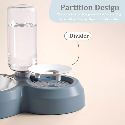 Double Dog Cat Bowls, Pets Food and Water Bowl Set with Automatic Water Dispenser and Stainless Steel Bowl Silicone Dog Bowl Mat, Gravity Feeder for Cats and Small Dogs Puppies (Grey)