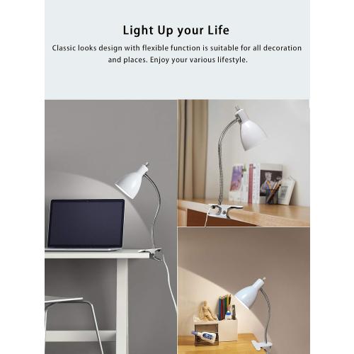 Desk lamp Eye-Caring Table Lamps, 360°Rotation Gooseneck Clip on Lamp Reading Light Portable Reading Book Light Clamp Study Desk Lamps for Bedroom and Office Home Lighting (White)