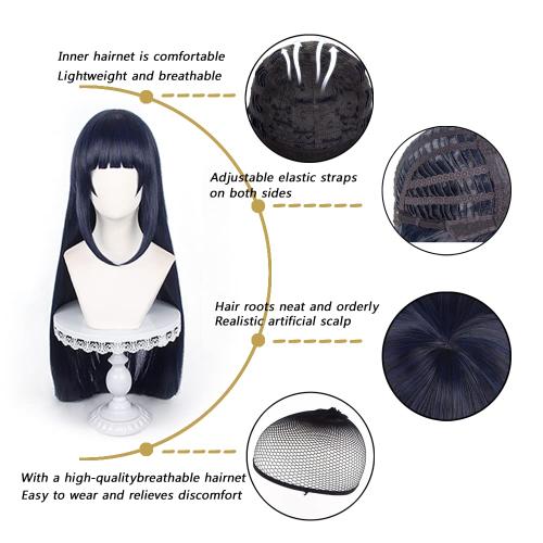 Anime Cosplay Wig Blue Purple Medium Long Straight Hair for Animation Exhibition Christmas Party Halloween Carnival