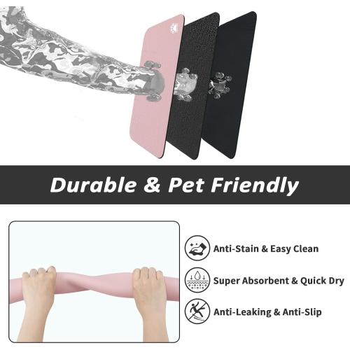 HotLive Dog Food Mat - Absorbent Cat Mat for Food and Water, No Stains Pet Feeding Bowl Mat, Easy to Clean Pet Placemats, Quick Dry Dog Water Dispenser Mat for Messy Drinkers | Paw Pink 24x36