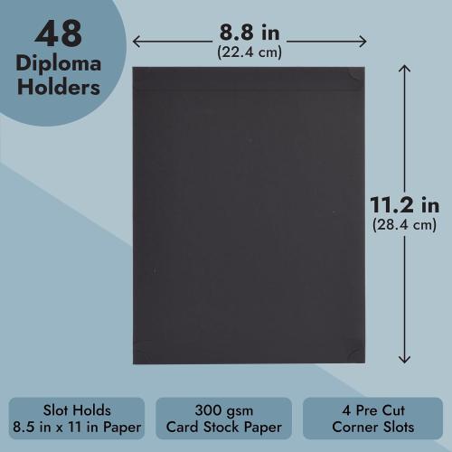 Pack of 48 Size 8.5 x 11 Certificate Holders - 48-Pack, Single-Sided, 8.5 x 11, Black - Bulk Diploma Covers & Certificate Folders for Employee Appreciation & Awards