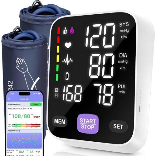 Upper Arm Blood Pressure Monitor for Home Use 17 Large & 21 XL Extra Large Cuff Big arm, Free APP Bluetooth Sync Apple Health Track Google Fit, Large Display Smart BP Machine for Seniors