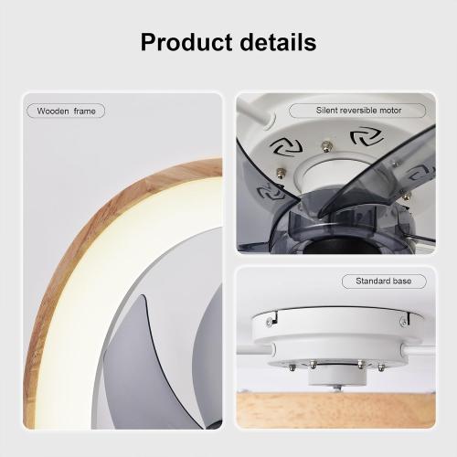 Wood 20” Ceiling Fan with Light, Dimmable LED Timing with Remote Control, 5 Invisible Reversible Blades Semi Flush Mount Low Profile Fan, Arc Wooden Frame