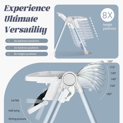 5 in 1 Baby High Chair Swings for Infants Soothes to Sleep Reclining Foldable Rocking 8 Level Height Adjustment Eco Friendly Washable PU Cushion Baby Feeding Chair(White)