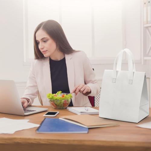 ZENFUN Set of 25 Insulated Take Away Bags, Small Insulated Cooler Bag Grocery Bags, White Thermal Bags for Hot&cold Frozen Food, Food Delivery, 9.5 x 6 x 10 Inches