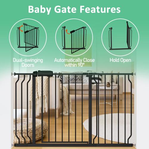 ALLAIBB Extra Wide Pressure Mounted Baby Gate Walk Through Child Kids Safety Toddler Tension White Long Large Pet Dog Gates with Extension for doorways (62.20-66.93/158-170cm, White)