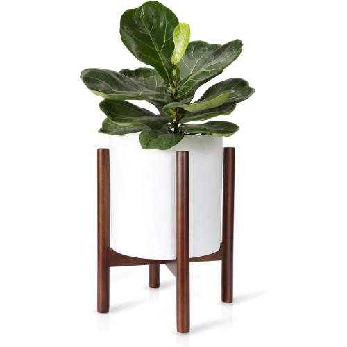 Mkono Plant Stand Mid Century Wood Flower Pot Holder (Plant Pot NOT Included) Modern Potted Stand Indoor Display Rack Rustic Decor, Up to 10 Inch Planter, Dark Brown
