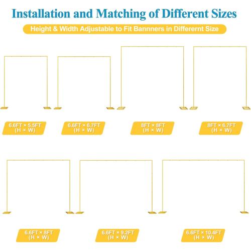 Fomcet 8FT x 8FT Backdrop Stand Heavy Duty with Base, Gold Portable Adjustable Pipe and Drape Backdrop Stand Kit, Square Metal Arch Party Frame for Wedding Birthday Parties Banquet Decorations