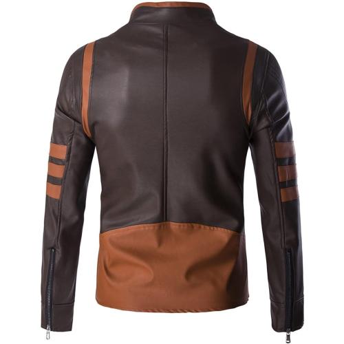 Size XXL Men's Faux Leather Jacket Brown Moto Motorcycle Bomber Punk Fashion Slim Fit Coat