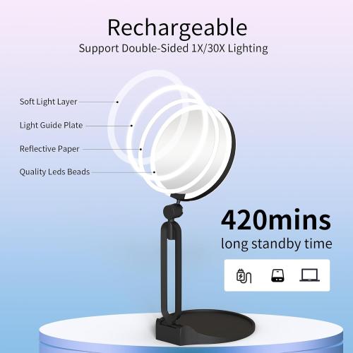 Magnifying Mirror with Light 40X/1X, Double Sided Travel Makeup Mirror with Lights and Magnification, 3 Colors Dimming Lighting, Rechargeable Large Size of 6inch, Foldable Design, 360°Angle Adjustable