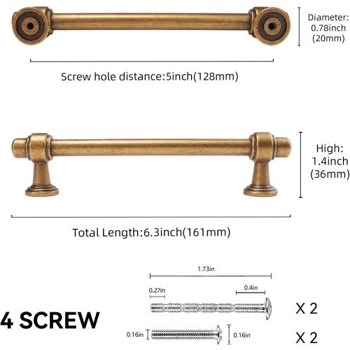 10 Pack 5 inch(128mm) Antique Brass Kitchen Cabinet Handles Cabinet Pulls Vintage Drawer Pulls Aged Gold Bronze Hardware Kitchen Handles