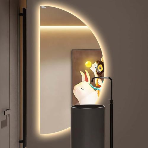 48× 24 Half Moon LED Mirror for Bathroom, Lighted LED Vanity Mirror with Backlit, Anti-Fog,Dimmable 3-Color Lights, Frameless Irregular Smart Mirror
