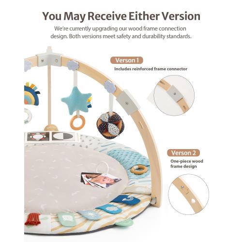 Blissful Diary Baby Play Gym & Activity Mat, 5 Developmental Zones Wooden Tummy Time Mat with 5 Detachable Sensory Toys for Motor Skills & Sensory Development, Baby Essentials Shower Gift