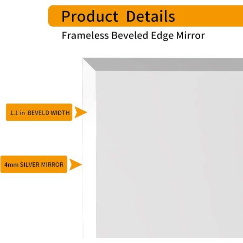 KOHROS Vanity Mirror Frameless Square Mirror, 24 x 24 Bathroom Wall Mirror w/Pencil Polished Edge, Anti-Rust, Tempered Glass, Hangs Horizontally or Vertically