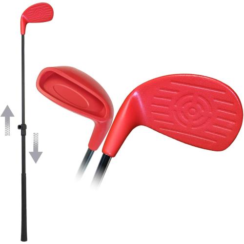 KOFULL Golf Club with Oversize Club Head for Golf Game Buckets, Club Length Adjustable for Backyard Golf Game, Yard Golf Club for Adults Junior Family, Hitting Plastic Foam Balls in Grass, 35, Red