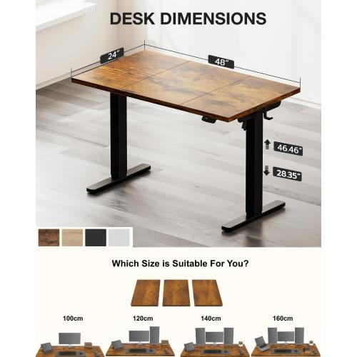 Acrolix Electric Standing Desk, Height Adjustable Home Office Desk with Memory Presets & Cable Management,Rustic Brown Sit Stand Desk for Work from Home, Ergonomic Computer Desk (48 x 24)