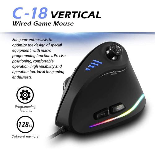 zelotes Wired Gaming Mouse with Joystick,10000DPI,11 Programmable Buttons,RGB,USB Optical Corded Vertical Ergonomic Mouse,Mice for Laptop,PC,Mac,Black