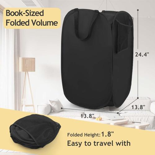 Upgraded Polyester Pop-up Laundry Hamper 2 Pack, 70L(18.5 Gal) Laundry Basket with Durable Handles Solid Bottom High Carbon Steel Frame and Side Pocket, Easy to Open Fold Flat for Storage
