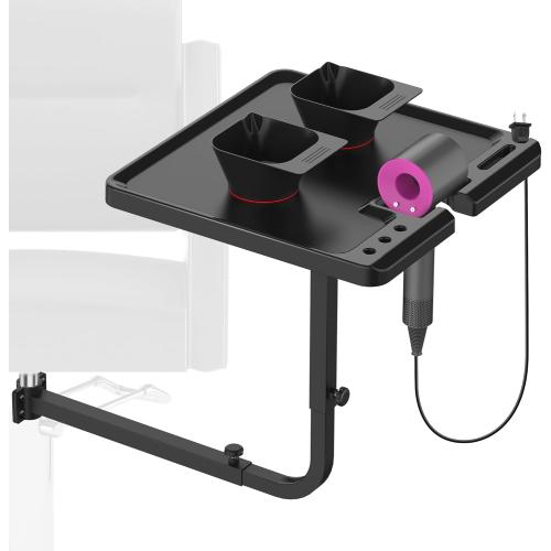 TASALON Salon Metal Tray Attached to Chair 360 Degree Rotation Barber Chair Tray for Dental, Cart with 2 Magnetic Bowls,Fully Adjustable Hairstylist for Barber Tattoo Tools