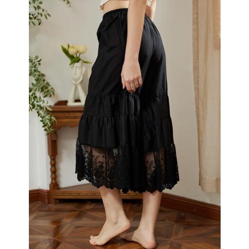 BEAUTELICATE Women Medium Cotton Batiste Culotte Slip Pettipants Lace Trim Vintage Wide Leg Half Slip