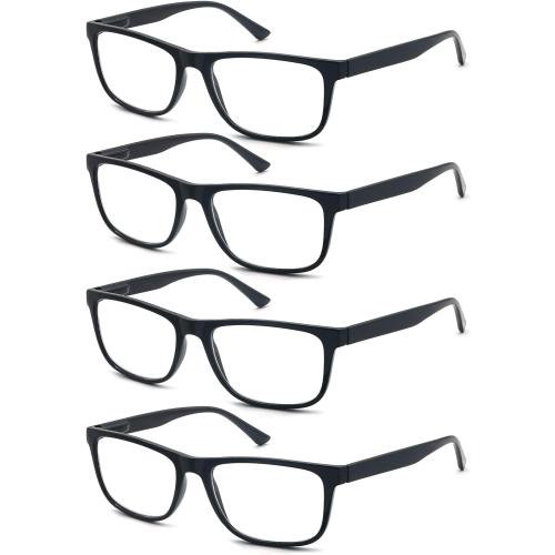 Reading Glasses 2.75 Oversized Large Square Men Readers Black Frame 4 Pack,Comfy Lightweight Eyeglasses for Reading Flexible Spring Hinge