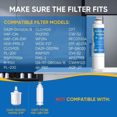 PUREPLUS DA29-00020B Replacement for Samsung RF28HMEDBSR, RF263BEAESR, HDX FMS-2, HAF-CIN/EXP, RF4287HARS, PL-200, RFG297HDRS, RF28HFEDBSR, DA97-08006A 469101 RWF0700A Refrigerator Water Filter, 2PACK