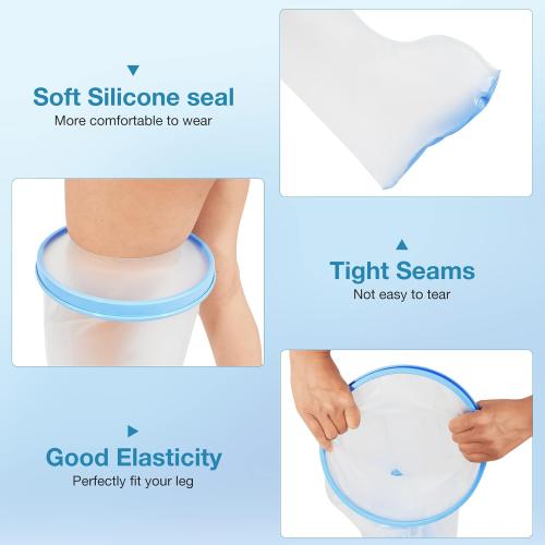 Waterproof Extra Wide Leg Cast Cover for Shower Adults, Extra Large Half Leg Shower Cover with Non-Slip Bottom, Watertight Foot Protector for Plus Size Adults Surgery Shower Boot