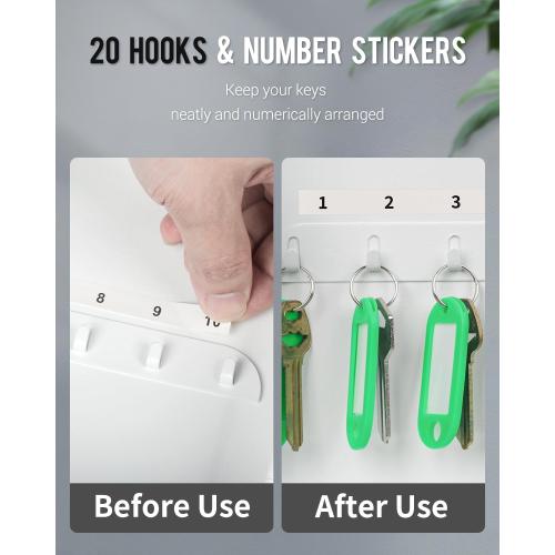 Uniclife 20 Position Key Cabinet with Key Lock Wall Mounted White Security Storage Box Steel Key Organizer with Colorful Key Tag Labels Identifiers Stickers and Hooks
